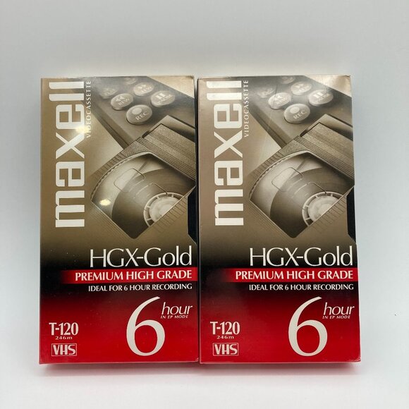 2 Pack Maxell HGX-Gold Premium High Grade T-120 6 Hour VHS Tapes New Sealed - Picture 1 of 2